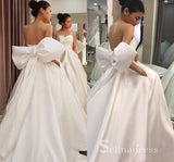 Chic A-line Sweetheart White Wedding Dresses With Big Bow Satin Bridal Gowns CBD418|Selinadress