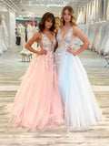 Chic A-line V neck 3D Floral Lace Long Prom Dresses Beautiful Evening Dresses MLK04885|Selinadress