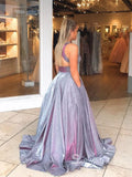 Chic A-line V neck Cheap Prom Dresses Sparkly Long Evening Dress CBD024