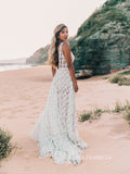 Chic A-line V neck Cheap Wedding Dress Rustic Boho Wedding Gowns MLS055|Selinadress