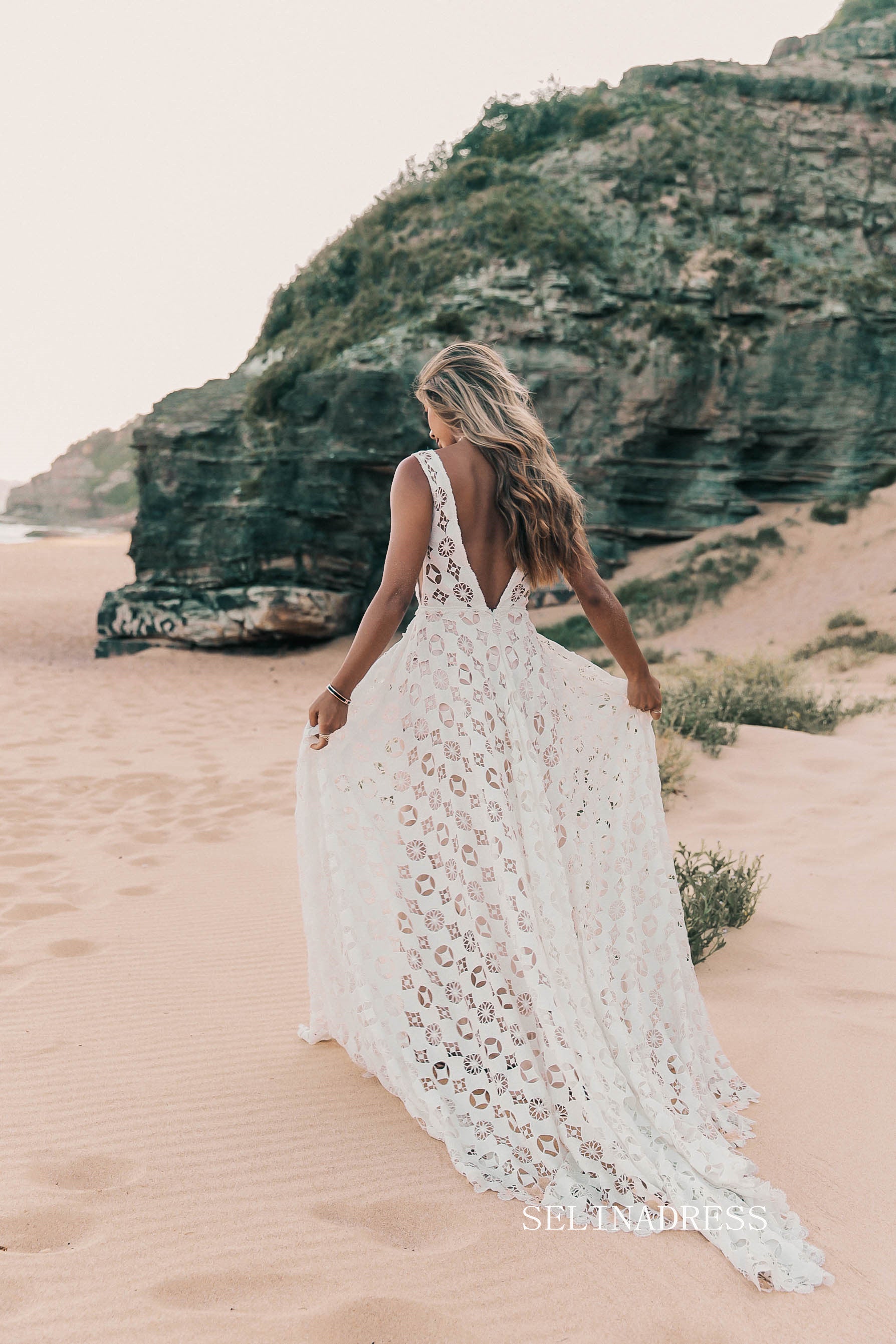 Chic A-line V neck Cheap Wedding Dress Rustic Boho Wedding Gowns MLS05 SELINADRESS Chic A-line V neck Cheap Wedding Dress Rustic Boho Wedding Gowns MLS05 SELINADRESS