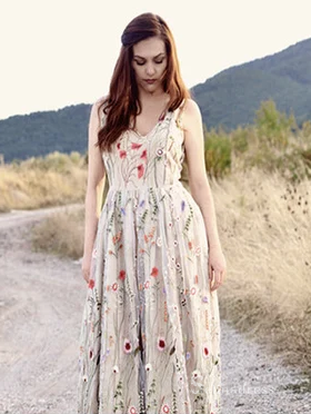 Chic A-line V neck Embroidery Long Prom Dress Beautiful Boho Formal Go SELINADRESS Chic A-line V neck Embroidery Long Prom Dress Beautiful Boho Formal Go SELINADRESS