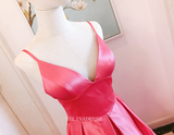 Chic A-line Spaghetti Straps High Slit Fuchsia Long Prom Dresses Satin Bridesmaid Dresses Long Formal Dress OSTY054|Selinadress