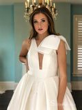 Chic A-line V neck Ivory Satin Cheap Long Prom Dresses Evening Dresses MLH2013|Selinadress