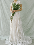 Chic A-line V neck Lace Wedding Dress Beautiful Boho Bridal Gowns MLH0478|Selinadress