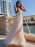 Chic A-line V neck Long Prom Dresses Applique Cheap Evening Gowns CBD561|Selinadress