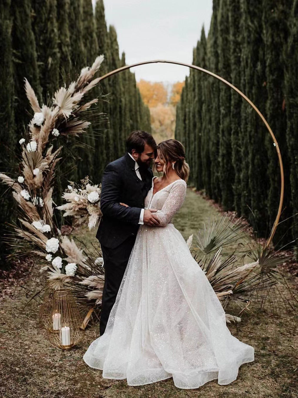 Chic A-line V neck Sparkly Long Sleeve Rustic Wedding Dress Bridal Gow SELINADRESS Chic A-line V neck Sparkly Long Sleeve Rustic Wedding Dress Bridal Gow SELINADRESS