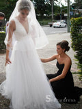 Chic A-line V neck White Wedding Dresses Cheap Bridal Gowns CBD419|Selinadress