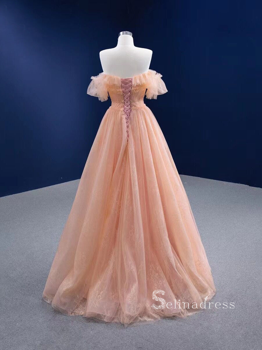 Chic Ball Gown luxury Princess Long Prom Dress Strapless Peach Long Ev SELINADRESS Chic Ball Gown luxury Princess Long Prom Dress Strapless Peach Long Ev SELINADRESS