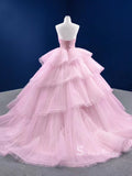 Chic Ball Gown luxury Princess Long Prom Dress Sweetheart Pink Long Evening Gowns MLSD005|Selinadress
