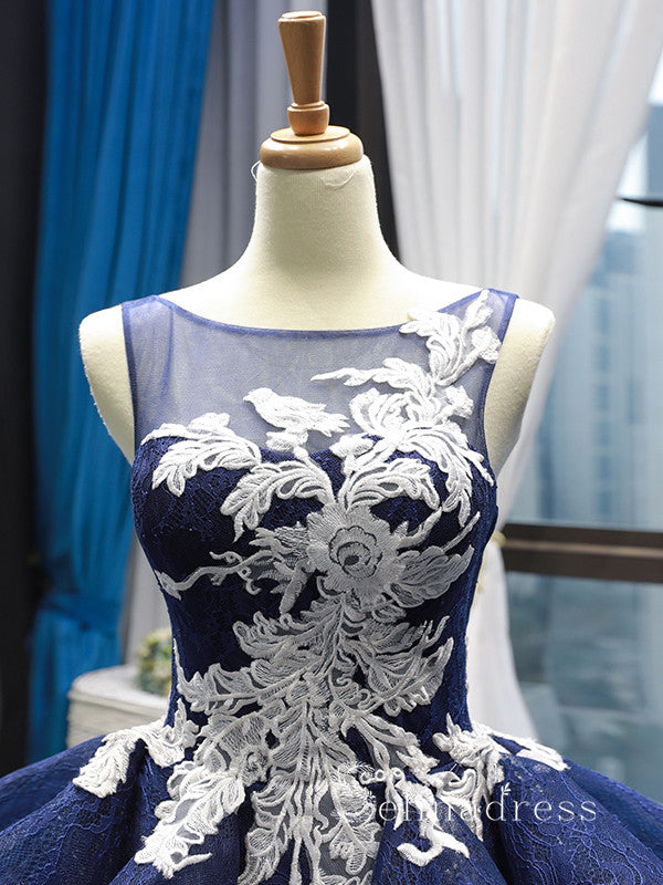 Chic Ball Gown Scoop luxury Prom Dress Applique Lace Dark Navy Prom Dr SELINADRESS Chic Ball Gown Scoop luxury Prom Dress Applique Lace Dark Navy Prom Dr SELINADRESS