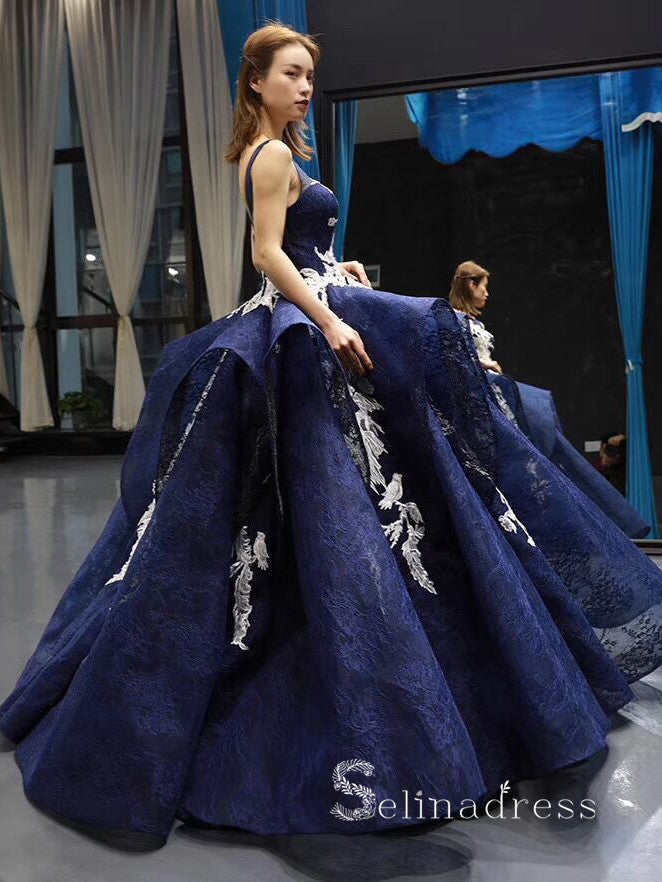 Chic Ball Gown Scoop luxury Prom Dress Applique Lace Dark Navy Prom Dr SELINADRESS Chic Ball Gown Scoop luxury Prom Dress Applique Lace Dark Navy Prom Dr SELINADRESS