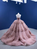 Chic Ball Gown Strapless luxury Long Prom Dress Dusty Pink Evening Gowns MLH0460|Selinadress