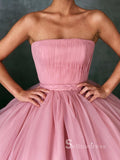 Chic Ball Gown Strapless Pink Long Prom Dresses Evening Dress CBD029