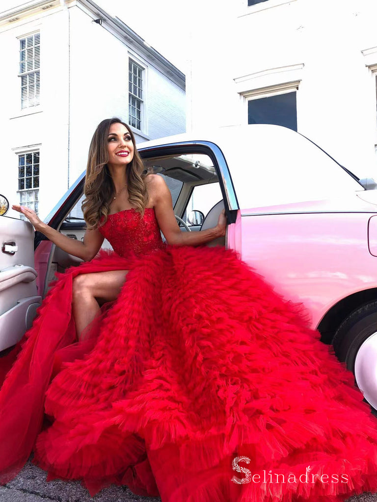 Chic Ball Gown Strapless Red Sequins Lace Prom Dresses Wedding Dresses   SELINADRESS
