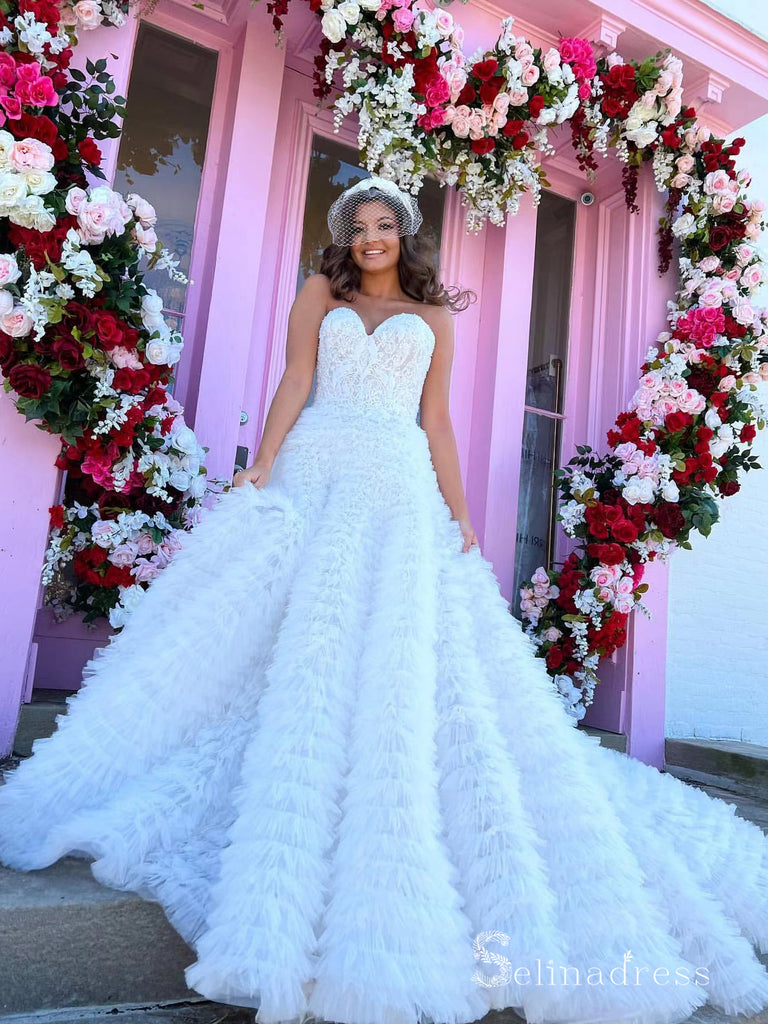 Chic Ball Gown Sweetheart White Lace Prom Dresses Wedding Dresses MLH2   SELINADRESS