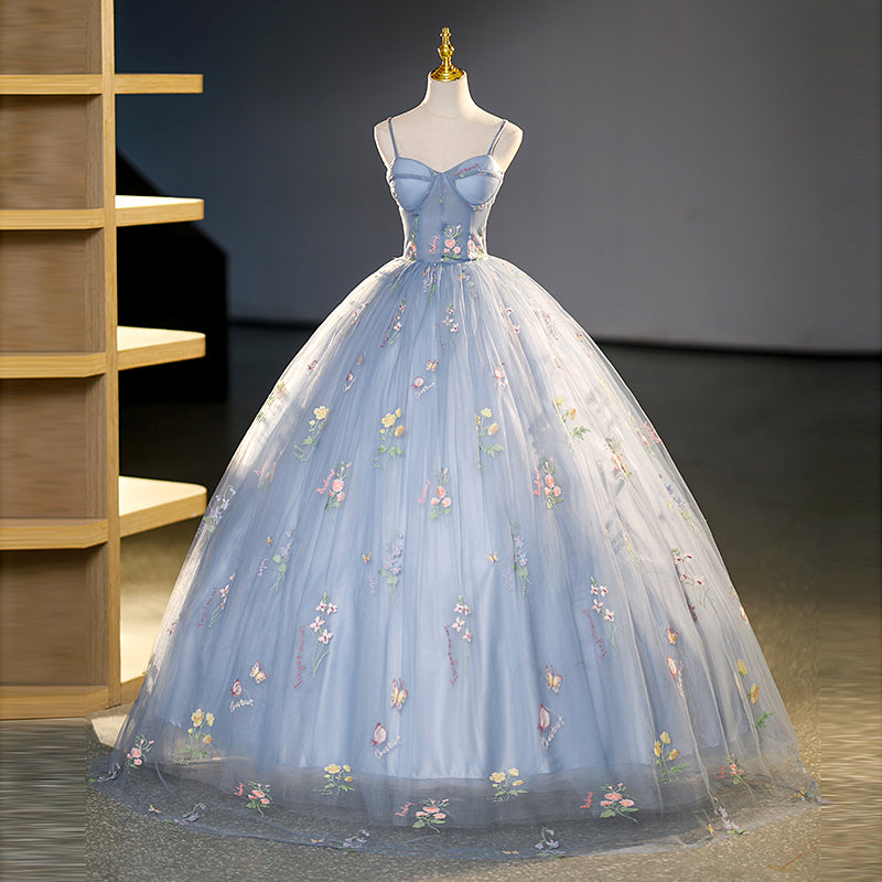 Chic Beautiful Blue Ball Gown Elegant Princess Dress Floral Lace Eveni SELINADRESS Chic Beautiful Blue Ball Gown Elegant Princess Dress Floral Lace Eveni SELINADRESS