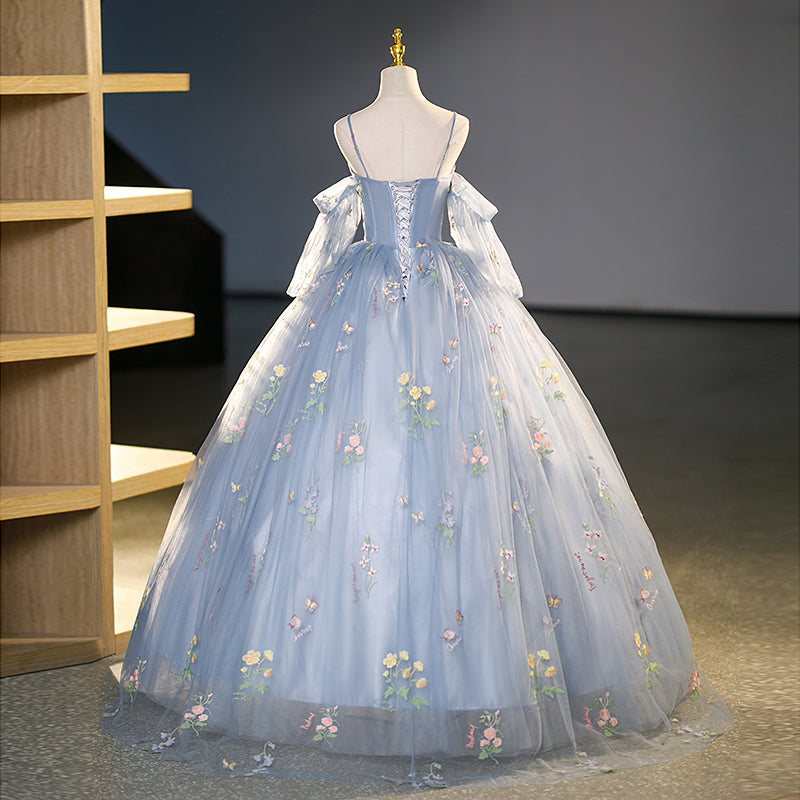 Chic Beautiful Blue Ball Gown Elegant Princess Dress Floral Lace Eveni SELINADRESS Chic Beautiful Blue Ball Gown Elegant Princess Dress Floral Lace Eveni SELINADRESS