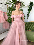 Chic Beautiful Long Prom Dress With Flower Off-the-shoulder Pink Princess Formal Dress Evening Dress JKSS43|Selinadress