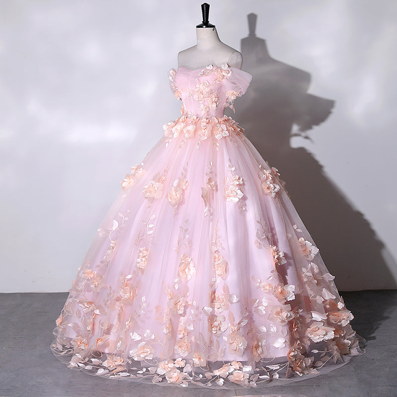 Chic Beautiful Pink Ball Gown Elegant Princess Dress 3D Floral Lace Ev SELINADRESS Chic Beautiful Pink Ball Gown Elegant Princess Dress 3D Floral Lace Ev SELINADRESS