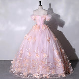 Chic Beautiful Pink Ball Gown Elegant Princess Dress 3D Floral Lace Evening Dress #LOP285|Selinadress
