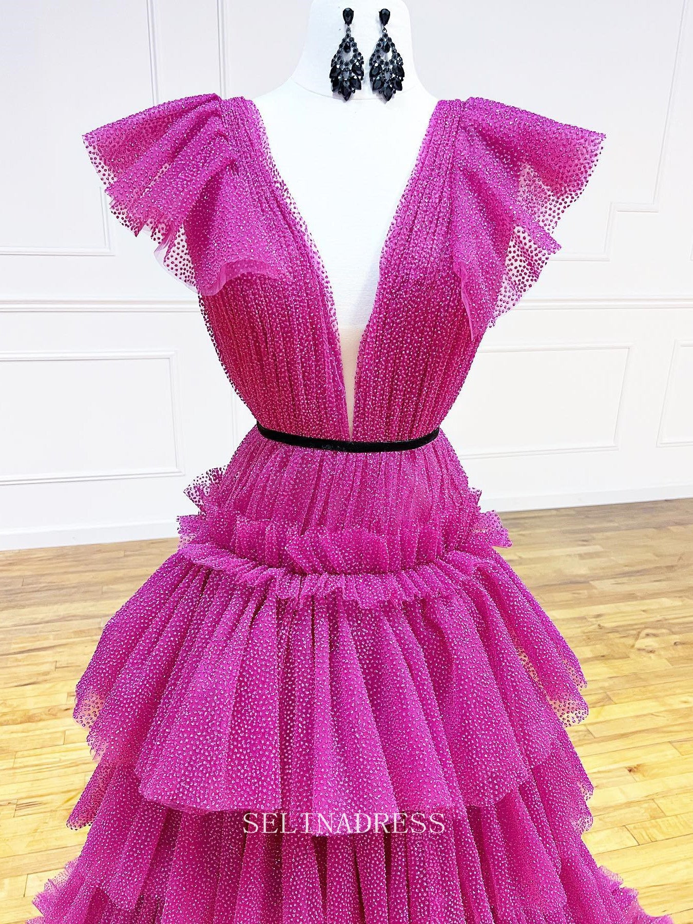 Chic Gorgeous Frill Layered Gown Formal Gown Shiny Long Prom Dress Ele SELINADRESS Chic Gorgeous Frill Layered Gown Formal Gown Shiny Long Prom Dress Ele SELINADRESS