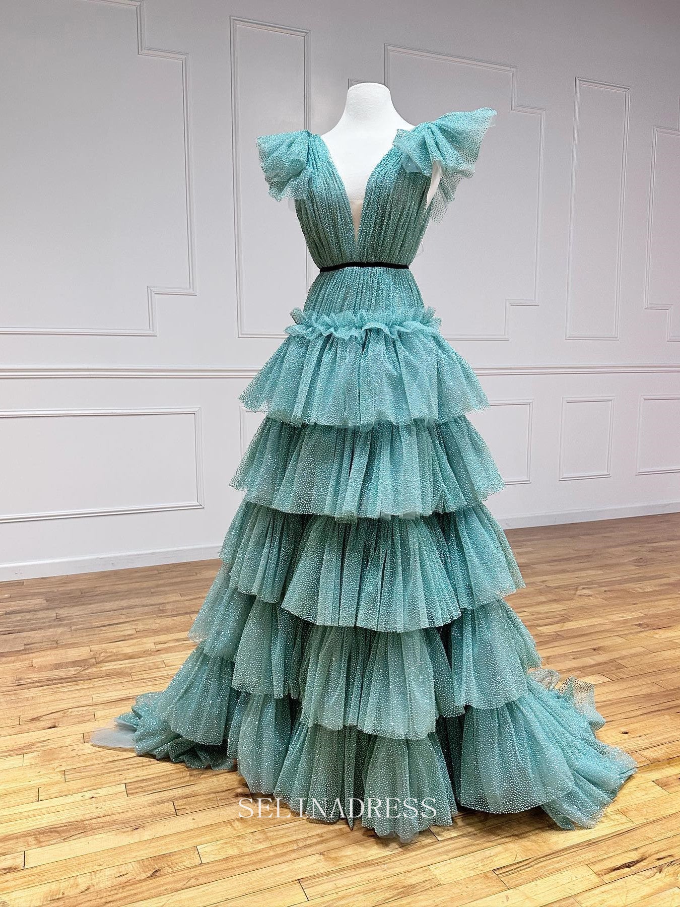 Chic Gorgeous Frill Layered Gown Formal Gown Shiny Long Prom Dress Ele SELINADRESS Chic Gorgeous Frill Layered Gown Formal Gown Shiny Long Prom Dress Ele SELINADRESS