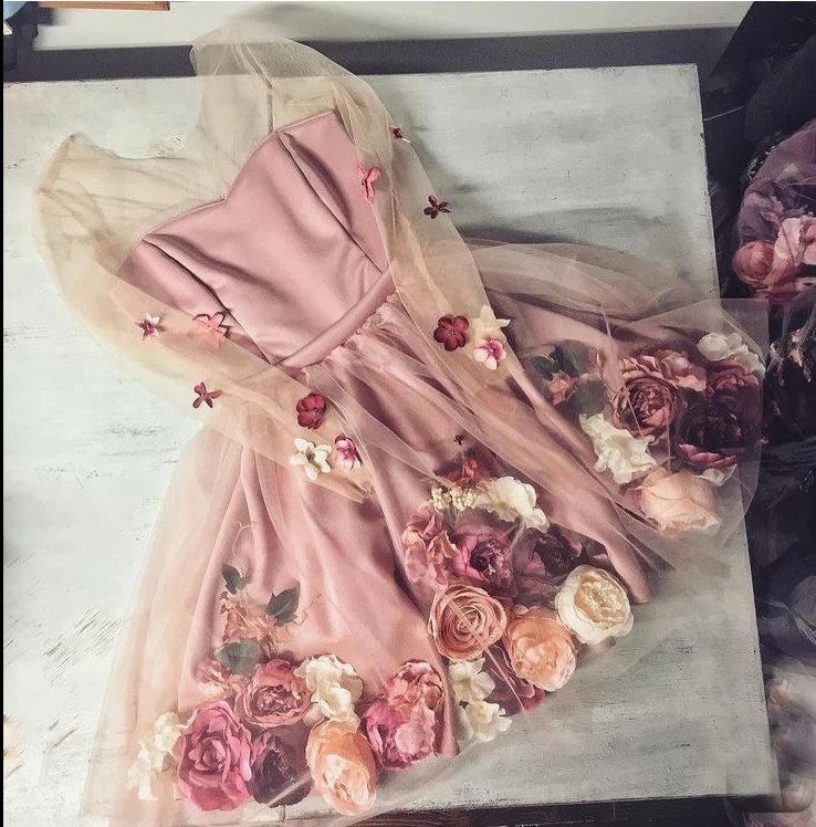 Chic Hand-Made Flower Cute Homecoming Dresses Long Sleeve Short Prom Dress MHL040 Chic Hand-Made Flower Cute Homecoming Dresses Long Sleeve Short Prom Dress MHL040
