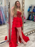 Chic High Low Sweetheart Red Gorgeous Long Prom Dresses Evening Dresses MLH1231|Selinadress