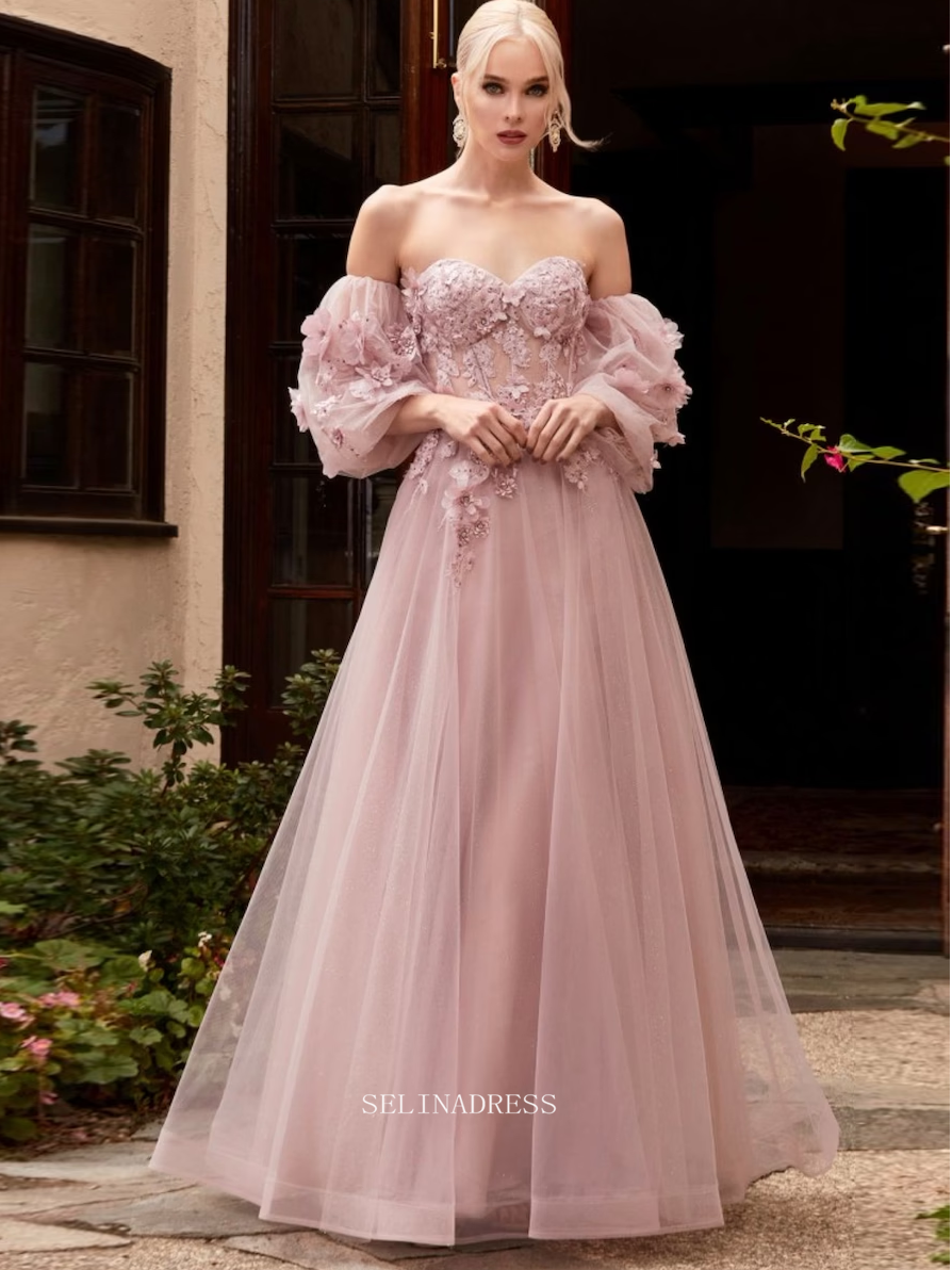 Chic Two Pieces Long Sleeve Prom Dress Blush Pink Elegant Evening Dres –  SELINADRESS