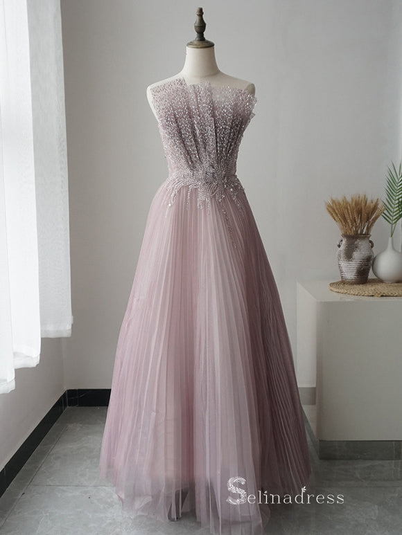 Chic Luxury A-line Strapless Long Prom Dresses Beautiful Evening Dresses MLH0482|Selinadress