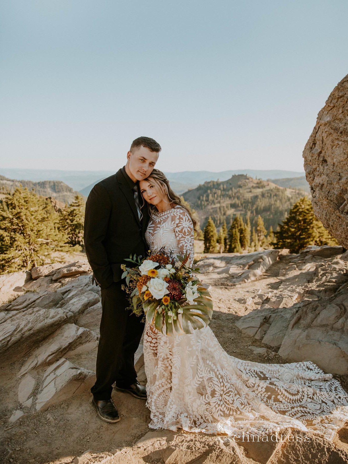 Chic Mermaid Bateau Long Sleeve Rustic Bohemian Wedding Dresses HKL0136|Selinadress