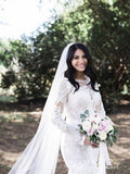 Chic Mermaid Bateau Long Sleeve Rustic Lace Wedding Dress Hoho Bridal Gowns MLS007|Selinadress