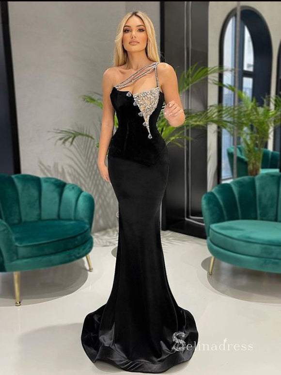 Chic Mermaid Black One Shoulder Long Prom Dresses Gorgeous Evening Dresses MLH1215|Selinadress