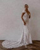 Chic Mermaid Deep V neck Applique Backless Unique Wedding Dress Bridal Gowns HKL0141|Selinadress