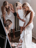 Chic Mermaid Deep V neck Backless Beaded Modest Wedding Dresses MLK0490|Selinadress