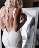 Chic Mermaid Deep V neck Backless Beaded Modest Wedding Dresses MLK0490|Selinadress