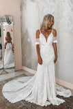 Chic Mermaid Deep V neck Cheap Wedding Dress Rustic Boho Wedding Gowns MLS050
