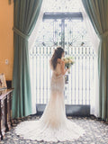 Chic Mermaid Deep V neck Sleeveless Rustic Lace Wedding Dress Hoho Bridal Gowns MLS006|Selinadress