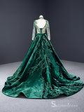 Chic Mermaid High Neck Long Sleeve luxury Prom Dress Detachable Trailing Green Evening Gowns MLH0451|Selinadress