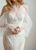 Chic Mermaid Long Sleeve Vintage Rustic Lace Wedding Dress Bridal Gowns MLS005|Selinadress