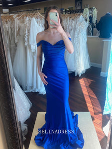 Chic Mermaid Off-the-shoulder Elegant Royal Blue Prom Dress Cheap Formal Gown Evening Dress #LOP211|Selinadress