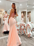 Chic Mermaid One Shoulder Beaded Long Prom Dresses Pearl Pink Formal Dress Evening Gown JKSS611|Selinadress
