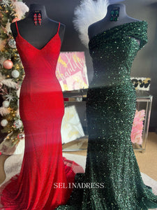 Chic Mermaid One Shoulder Elegant Long Prom Dress Sequins Formal Gown Evening Dress #LOP212|Selinadress