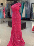 Chic Mermaid One Shoulder Elegant Long Prom Dress Sequins Formal Gown Evening Dress #LOP212|Selinadress