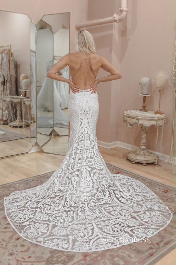 Chic Mermaid Scoop Boho Wedding Dress Rustic Backless Lace Wedding Gow SELINADRESS Chic Mermaid Scoop Boho Wedding Dress Rustic Backless Lace Wedding Gow SELINADRESS