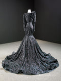 Chic Mermaid Scoop luxury Long Prom Dress Black Sparkly Evening Gowns MLH0456|Selinadress