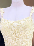 Chic Mermaid Spaghetti Straps Applique Prom Dresses Lilac Long Evening Dress CBD043