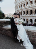 Chic Mermaid Spaghetti Straps Applique Rustic Wedding Dress Cheap Bridal Gowns MLK021|Selinadress