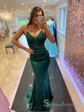 Chic Mermaid Spaghetti Straps Dark Green Long Prom Dresses Lace Evening Dresses MLH1237|Selinadress